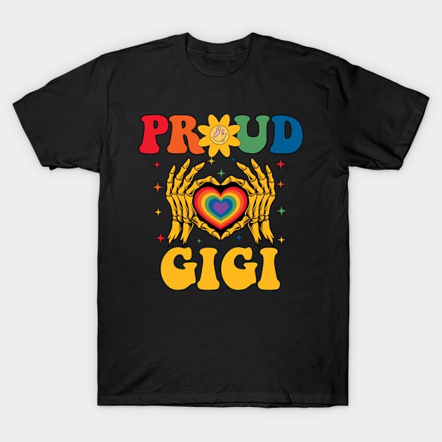 Rainbow Skeleton Heart Proud Gigi LGBT Gay Lesbian Pride T-Shirt by Vixel Art